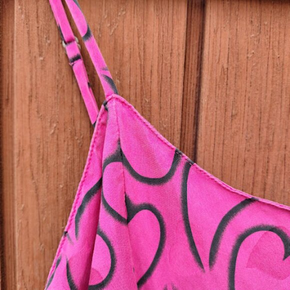 LAURA LEIGH | Silk Y2k Hot Pink Heart Print Spaghetti Strap Slip Slit Dress M - Picture 8 of 14